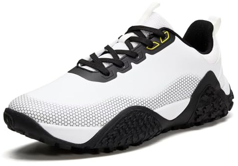 TEOHRW Wide Golf Shoes for Men Spikeless Professional Outdoor Waterproof Golfing Footwears Sneakers with Arch Support White Black