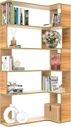 Lvhecforhm Libreria, Libreria ad Angolo a 5 Livelli, Libreria per Ufficio, Scaffale, Libreria a Piantana, per la Presentazione, Divisore per Camera da Letto, Ufficio, Libreria Aperta a Forma di L in
