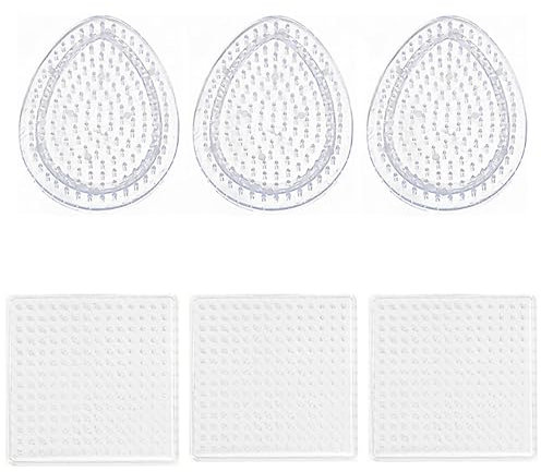 Canollo 6 Stück Bügelperlen Platten 5mm,Transparente Steckplatten, 3 Quadrat und 3 Eiform Bügelperlen Schablonen Set, DIY Transparente Form Puzzle-Vorlage, DIY BastelperlenGeschenk Schlüsselanhänge