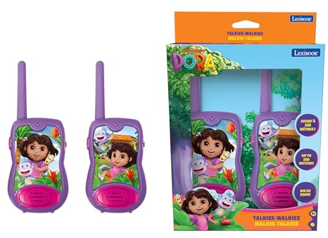 Lexibook, Dora Walkie-Talkies, TW12DOR | Range 200m/650ft, 2 Channels, Communication Game, Belt Clip, Battery-Operated, Pink