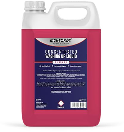 McKLords Commercial - Rhubarb Washing Up Liquid - High Strength for Commercial Kitchens & Catering Use - Long-Lasting Foam Cuts Through Grease - 2.5L