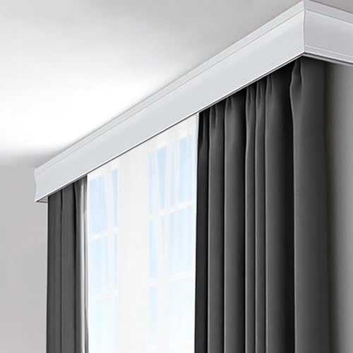 Tenda a doppio binario con mantovana da 5 m, grigia, tenda a cassetta Ra per camera da letto, pulegge silenziose, soluzione decorativa per il trattamento delle finestre