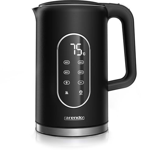 Arendo - digitaler Wasserkocher mit Temperatureinstellung - Edelstahl - Doppelwand Design Cool Touch - Display im Gehäuse - Kabellos - 2200 W - 1,7L – Überhitzungsschutz – Warmhaltefunktion – schwarz