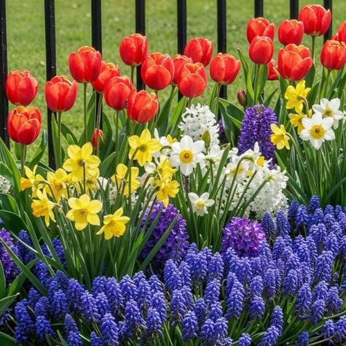 FLORIUM Blandning av rustika och perenner vårlökar | Blandning för vårblommande kruka | 50 lökar | Tulpaner/påskliljor/hyacinter | Holländsk kvalitet | För trädgård, vaser och balkong