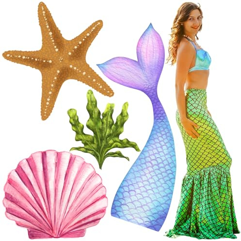 Fiwochic 4 Pcs Large Sea Party Standee 15.7-35.4 Inch, Under the Sea Party Decorations Set Jumbo Mermaid Tail Shell Waterweed Starfish Cutouts Birthday Favor for Summer Photo Booth Prop