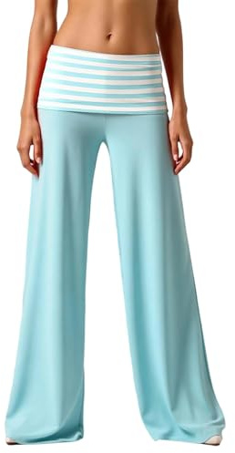 Pantalon Yoga Femme Corail Fluide Pantalon à Revers Chic et Elegant Taille Haute Élastiquée Jogging Jambes Larges Léger Pantalons D'Été Printemps Palazzo Y2k Pantalons pour Sport Pilates Plage 2026