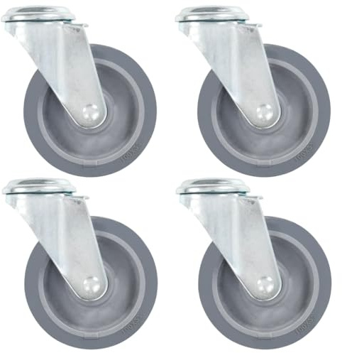 Augerlite styrhjul med bulthål 100 mm av TPR-gummi och galvaniserat järn, 4 stycken, kan belastas upp till 60 kg, perfekt för verkstad, transportvagn, lager och industrianvändning
