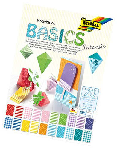 folia 48249 - Motivblock Basics Intensiv, 270 g/qm, ca. 24 x 34 cm, 20 Blatt sortiert in verschiedenen Motiven - zum Basteln und kreativen Gestalten von Karten, Fensterbildern und für Scrapbooking