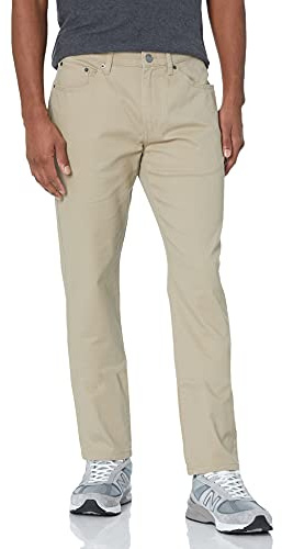 Amazon Essentials Pantalón de Sarga Elástico con 5 Bolsillos y Ajuste Entallado Hombre, Marrón Caqui, 34W / 32L
