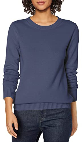 Amazon Essentials Pull À Col Rond 100 % Coton (Disponible en Grande Taille) Femme, Bleu Marine, M