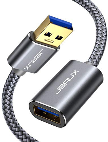 JSAUX USB 3.0 Verlängerung Kabel 0,5M USB A Stecker auf A Buchse Nylon Verlängerungskabel 5Gbps Superschnelle mit Vergoldeten Kontakte für Kartenlesegerät,Tastatur, Drucker, Scanner,Kamera usw - Grau