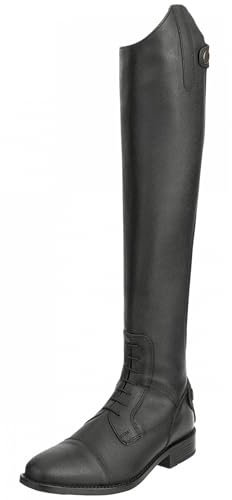 RL24 - Damen Reitstiefel Ravenna – Damen-Stiefel aus Kunstleder – Schnürstiefel mit Reißverschluss in schwarz – Reiterstiefel mit extra weichem Innenfutter – Gr. 39 extra kurz/extra weit