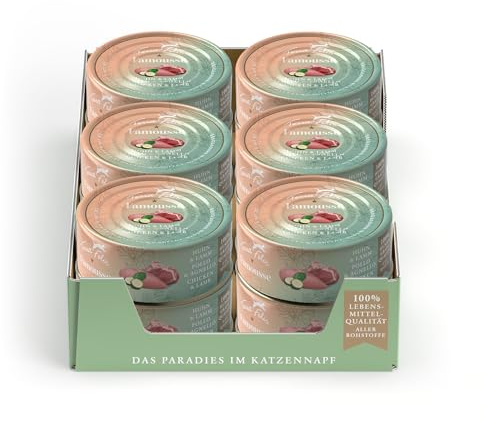 Terra Felis Pollo & Agnello - Famousse Cibo umido, 12x80g I Cibo per gatti premium con materie prime di qualità alimentare al 100% I Prodotto in Germania | Senza zucchero I Alimento completo
