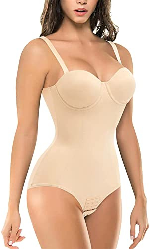 Gotoly Women Bodysuit Shapewear Tummy Control Jumpsuits Tops Sleeveless Camisole Body Shaper with Built-in Bra (Beige, L)