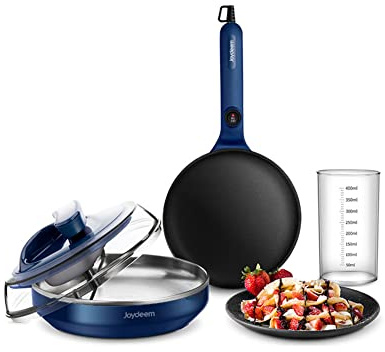 Joydeem Electric Crepe Maker, Non-Stick Pancake Maker Machine With Temperature Control Handle, 8 inch Blue, JD-9401B