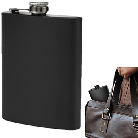 Generic Petaca para licores para hombres | Botella de metal negra mate pequeña de 6 7 8 oz para hombres y mujeres | Contenedor de vino ligero con tapa de metal para regalos de boda