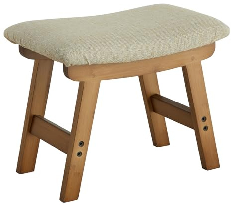 Furshus Foot Stool Ottoman Foot Rest Under Desk,Small Stool for Living Room, Bedroom and Kitchen (Brown Legs - Beige Stool Surface)