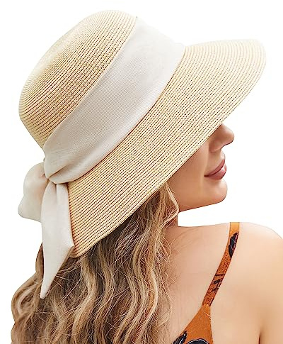UWILL CUTE Sun Hat Womens Wide Brim Foldable Straw Hats Beach Sun Hats for Women Floppy Summer Hats UPF 50+