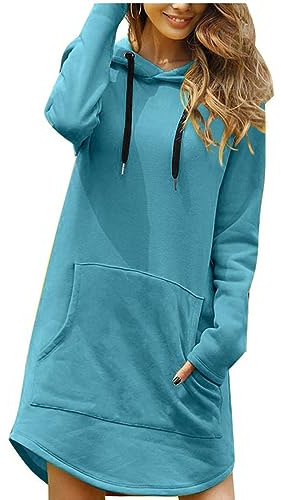 Onsoyours Vestito Felpe con Cappuccio da Donna Hoodie Abito Casual Sportivo Lungo Pullover Maniche Lunghe Sweatshirt Vestiti Autunno Inverno Tinta Unita Maglione con Tasche