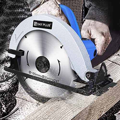 Handheld Electric Circular Saw Compact Cutting Corded Wood with 180MM Blades 0 to 45° Bevel Angle, 180mm Saw Blade, Max Cutting Depth 55mm, Ideal for Wood, Plastic, Soft Metal