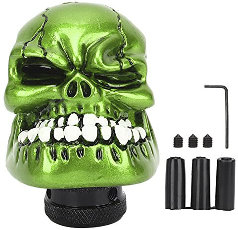 TKSE Auto Schaltknauf, Universeller Totenkopf Schaltknauf, Skeleton Skull Head Auto Manueller Schaltknauf Modifizierter Schalthebel 8mm/10mm/12mm Adapter (Grün)