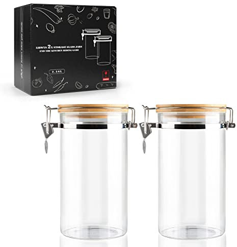 LIBWYS Luftdichte Vorratsgläser Kaffeebehälter mit Bügelverschluss Deckel Eckig Vorratsdose Glas (2pcs)