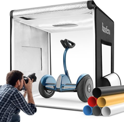 Huzofexo Caja de luz para estudio fotográfico, set de 80 x 80 x 80 cm, profesional, regulable, con luz LED CRI98, 6 fondos de colores, multiángulo para disparar
