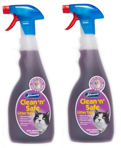 WUNDAPETS JOHNSON'S VETERINARY CLEAN 'N' SAFE CAT LITTER TRAY DISINFECTANT CLEANING SPRAY 500ML, 2 PACK