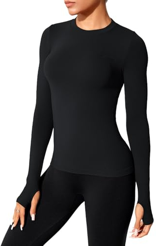 XDSP T-Shirts de Sport Femme à Manches Longues Tops Manches Longues pour Sport Fitness Yoga Sportswear Gym Haut de Course Fonctionnel Respirant T-Shirt Séchage Rapide
