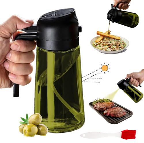 Suma Smart Aceitera 2 en 1 (Pulverizador y Dispensador) de Aceite de Oliva, 470 ml, vidrio verde con protección UVA, antigoteo, dosificador preciso, para freidora de aire, ensaladas y barbacoa