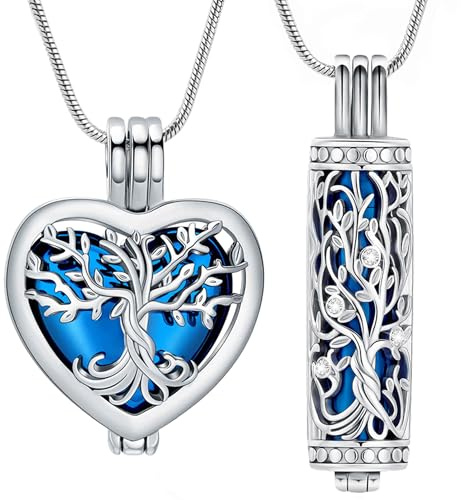 VCCWYQK Collar de urna de árbol de la Vida para Cenizas de cremación con Botella Hueca, Cilindro Keepsake Memorial Lockets Ceniza Titular para Mujeres Hombres Mascotas