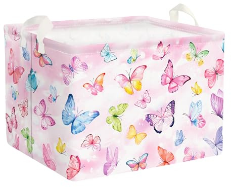 Clastyle Ceste Biancheria Bambini Farfalla Cestino Giocattoli Vestiti Impermeabile per Donna Ragazza Cestino Portaoggetti per Bagno Cameretta Bucato, Rosa, 40x30x30 cm