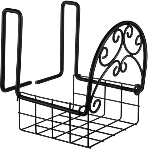 Wonderjune 2 Pack Hose Holder Wall Mount with Tool Storage Basket Garden Heavy Duty Hose Holder Hanger Fits 3/4 Inch to 1-1/4 Inch Railing for Expandable Reel Water Pocket Flexible Hook