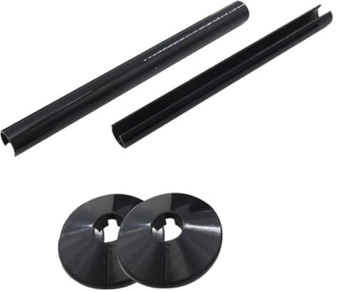2 Juegos Cubiertas Tuberías Radiador, 15mm Cubierta Collares Tubería Radiador, 15mm x 200mm Tubo Radiador Plástico, Cubiertas Clip Tuberías Calefacción Central, Tubo Radiador Plástico (Negro)