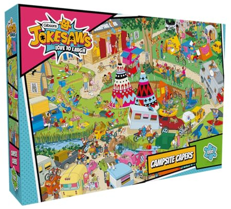 Gibsons Campsite Capers 1000 Piece Jigsaw Puzzle for Adults – Hilarious Camping Humour Puzzle by Andy Tudor – Jokesaws Love to Laugh Collection – Made in the UK/EU