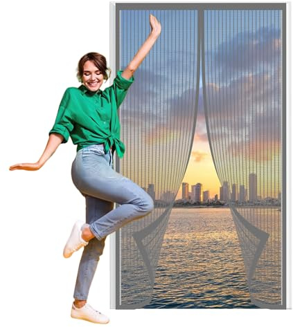 Zanzariera per Porta con Telaio in Alluminio 97 x 230 cm Facile da Montare Zanzariera Magnetiche per Porte Finestre per Balconi e Porte, Grigio