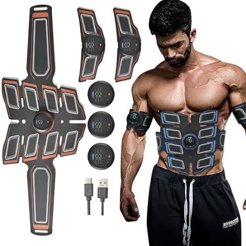 Syfunlv EMS Muscle Stimulator,Electric Abdominal Muscle Toner,6 Modes 15 Intensities Abs Trainer Toning Belts Home Workout Equipment,for Abdomen,Arm,Leg Fitness Training (Orange,Style 2)