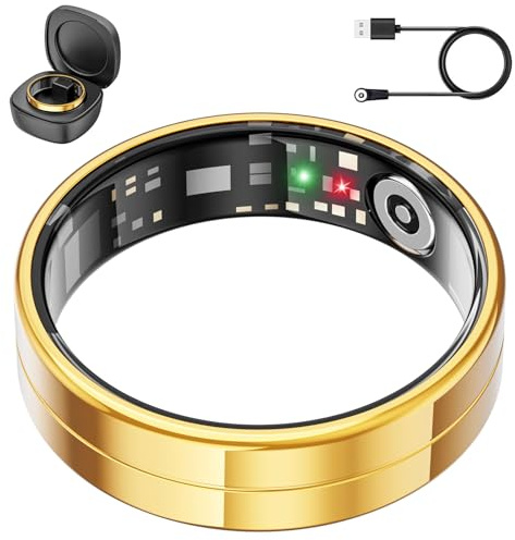 Anillo Inteligente de Salud, Monitoriza Automáticamente la Frecuencia Cardíaca, el Sueño,24/7 Anillos para Hombre y Mujer, sin Suscripción, para Android e iOS (Oro,11)