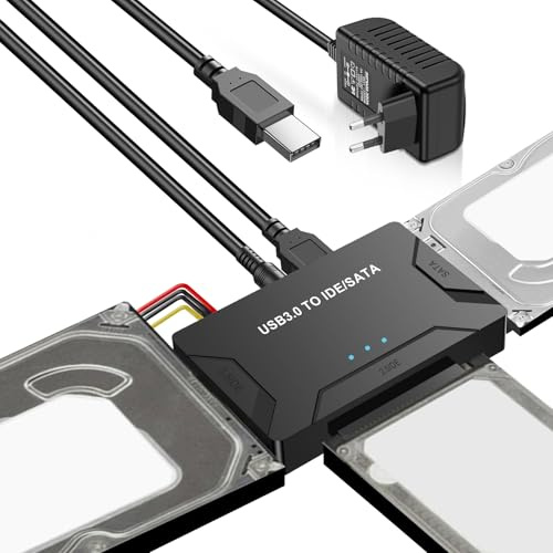 Pixelure 5Gbps Adaptador USB IDE, Adaptador Lector Discos Duros USB3.0 para 2,5'' y 3,5'' IDEy SATA HDD/SSD,ConversorAdaptador de Disco Duro USB3.0 a IDE/SATA para Windows/Linux/MacOS