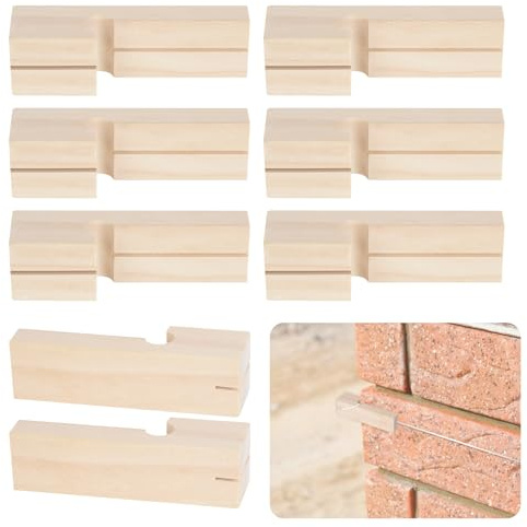 QVEEQ 8 Pcs Wood Mason Line Blocks, 4-Inch Masonry String Line Holder for Concrete Blocks and Bricklaying Tools Long-Lasting Straight-Line Stabilizer