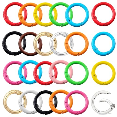 Round Carabiner Clip Bulk 20pcs 1.3 Inch Colorful Circle Carabiner Key Ring Clips Spring O Rings Clips for Bag Charm Keychain Lanyard Crochet Plush Toys (Multicolor, 1.3 Inch)