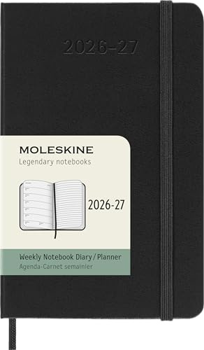 Moleskine Veckokalender 2026–2027 – 18-månaders kalender med anteckningsområde, hårt omslag och gummibandslås, färg svart, fickformat 9 x 14 cm
