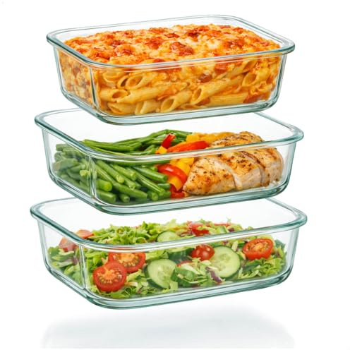 COM-FOUR® 3x Fuentes para Horno de Vidrio Borosilicato, Moldes Resistentes al Calor para Horno, Microondas y Congelador, Bandeja de Cristal en 3 Tamaños (3x vidrio)