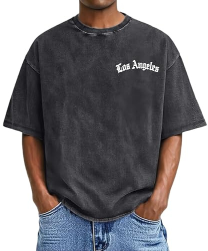 T Shirt Oversize Homme T-Shirt Homme à Manches Courtes Décontracté avec Impression Graphique Rétro en Coton Doux pour Un Style Délavé Moderne (Black, S)