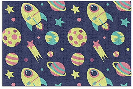 Linomo 1000 Pieces Jigsaw Puzzles for Adults Kids, Rocket Planet Earth Universe Jigsaw Puzzle Educational Games Home Decoration