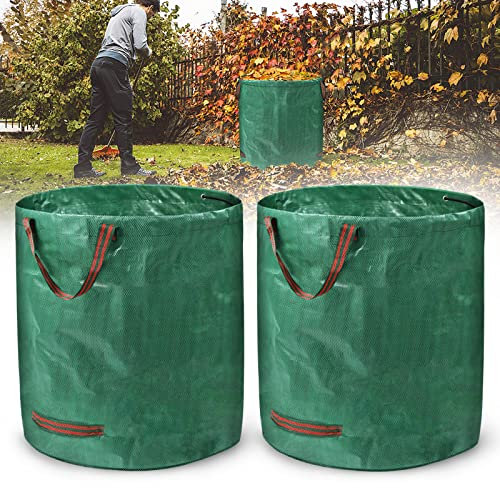 Aufun 2x Gartensäcke Gartenabfallsack mit Griffen, 272L Laubsack für Gartenabfälle, UV-Stabil und Wasserabweisend, selbststehend und faltbar, für Gras Laub Gartenabfall Grünschnitt (2er set)