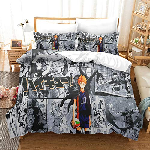 Haikyuu Juego de Ropa de Cama de 3 Piezas, Juego de edredón de 3 Piezas, con Estampado en 3D de Anime, Individual, Doble, King, con 1 Funda de edredón y 2 Fundas de Almohada