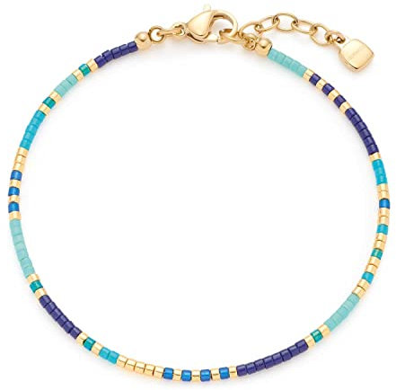 JEWELS BY LEONARDO Armband Ciao Lou • Arm-Kette aus goldfarbenem Edelstahl • Miyuki Glas-Perlen in gold, blau und türkis • 17,5-19,5 cm Länge • Geschenk Damen Schmuck • 022982