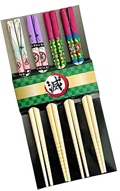 Kochou Shinobu - Set di 4 paia di bacchette in bambù, stile anime giapponese, stile anime giapponese, set di bacchette classiche tradizionali cinesi, per riso, sushi e noodles