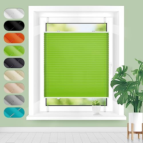 Homland Plissee ohne Bohren Klemmfix B80 x H110 cm Grün, Plissees für Fenster und Tür, Jalousie Easyfix Plisseerollo mit Klemmträger Sonnenschutz und Sichtschutz lichtdurchlässig Rollo